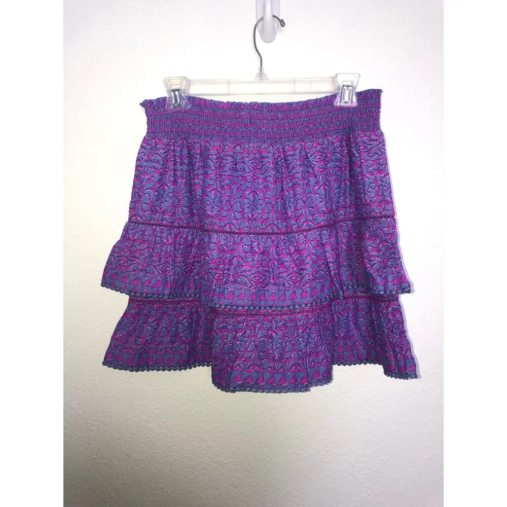 Vineyard Vines Anegada Block Print Tiered Smocked Waist Skirt - M